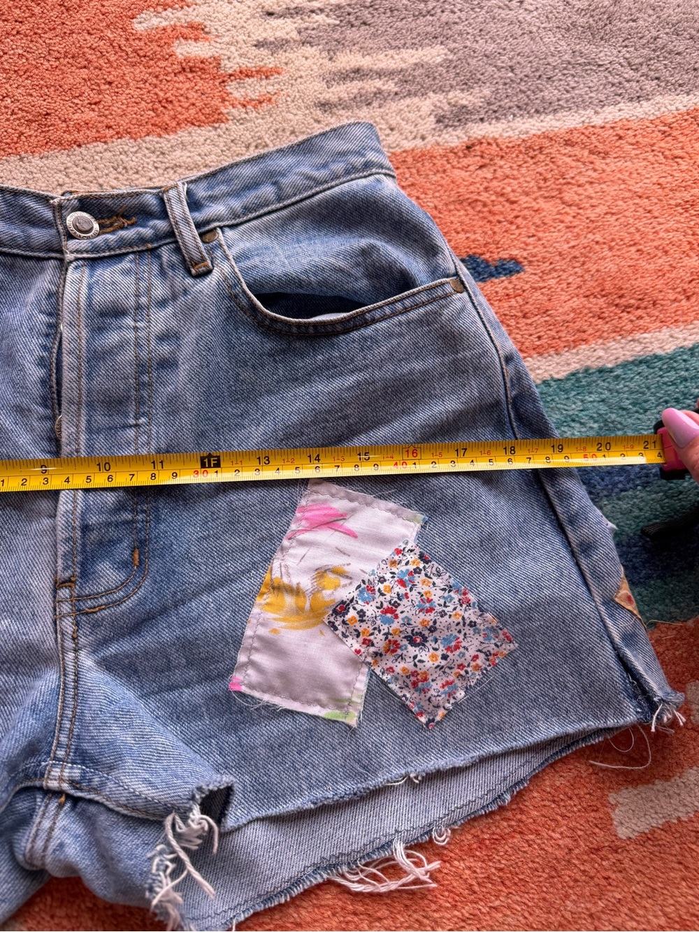 Vintage Reworked Button Front Patchwork Denim Shorts - Picture 13 of 13